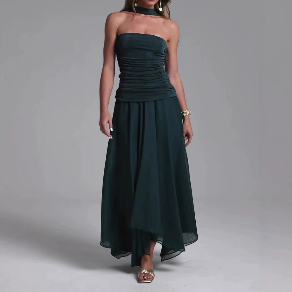 Forever 21 Summer Dark Green Pleated Elegant Sleeveless Maxi Dress